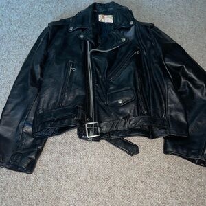Excelled Vintage 1980s Genuine Black Leather Biker Jacket size 52